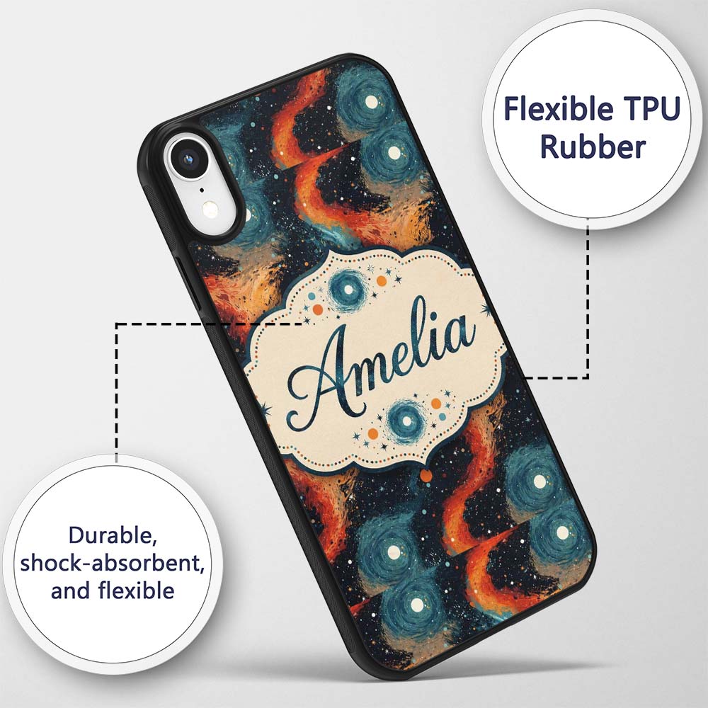 Abstract Flowing Orange Blue Decorative Design Custom Name Protective Phone Case Mobile Cover Durable Everyday Smartphone Shock Resistant