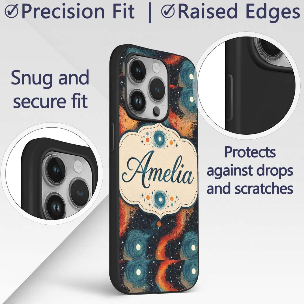 Abstract Flowing Orange Blue Decorative Design Custom Name Protective Phone Case Mobile Cover Durable Everyday Smartphone Shock Resistant