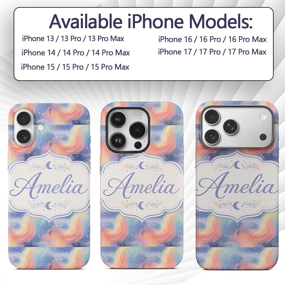 Soft Pastel Swirl Galaxy Space Seamless Pattern Custom Name Protective Phone Case Mobile Cover Durable Everyday Smartphone Shock Resistant