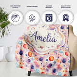 Watercolor Planets Dots Space Seamless Pattern Light Cosmic Lovely  Personalised Custom Name Super Soft Fleece Blanket Bed Sofa Throw