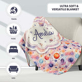 Watercolor Planets Dots Space Seamless Pattern Light Cosmic Lovely  Personalised Custom Name Super Soft Fleece Blanket Bed Sofa Throw