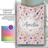 Watercolor Planets Dots Space Seamless Pattern Light Cosmic Lovely  Personalised Custom Name Super Soft Fleece Blanket Bed Sofa Throw