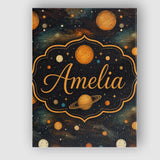 Personalised Name Dark Golden Planets Custom Modern Room Accent Creative Decorator Style Canvas Wall Art Print Decor Picture Ready to Hang