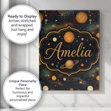 Personalised Name Dark Golden Planets Custom Modern Room Accent Creative Decorator Style Canvas Wall Art Print Decor Picture Ready to Hang