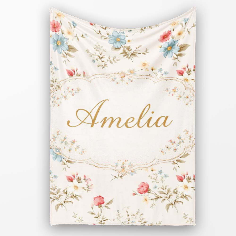 Pastel Floral Spring Pattern Cream Background Seamless Lovely  Personalised Custom Name Super Soft Fleece Blanket Bed Sofa Throw