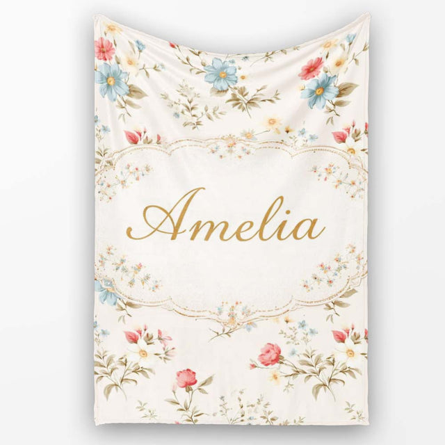 Pastel Floral Spring Pattern Cream Background Seamless Lovely  Personalised Custom Name Super Soft Fleece Blanket Bed Sofa Throw