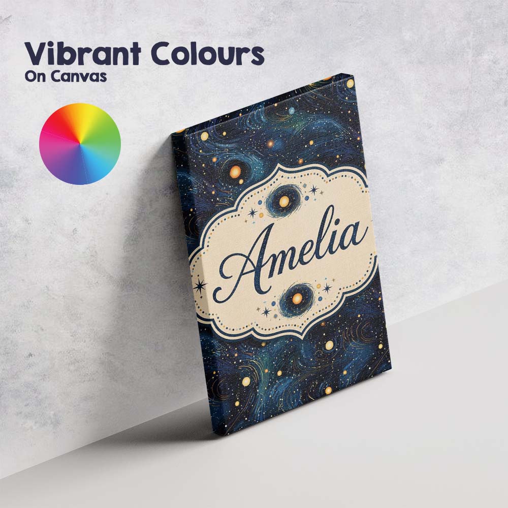 Personalised Name Blue Swirling Starfield Custom  Unique Gift Idea Elegant Feature Canvas Wall Art Print Decor Picture Ready to Hang