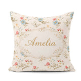 Custom Name Pastel Floral Spring Pattern Cream Background Lovely Square Filled Cushion Throw Pillow Sofa Bed Home Decor Zip Washable UK Made