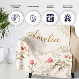 Pastel Floral Spring Pattern Cream Background Seamless Lovely  Personalised Custom Name Super Soft Fleece Blanket Bed Sofa Throw