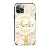 Gold Vein Marble White Stone Seamless Pattern Custom Name Protective Phone Case Mobile Cover Durable Everyday Smartphone Shock Resistant
