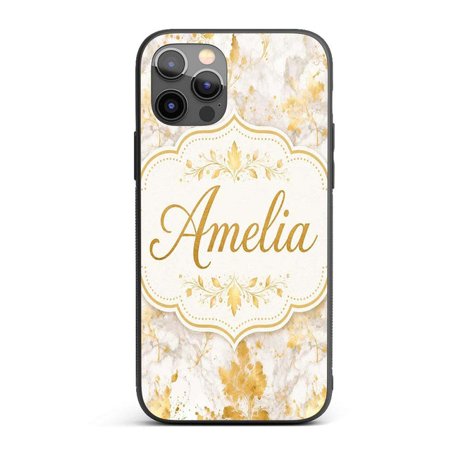 Gold Vein Marble White Stone Seamless Pattern Custom Name Protective Phone Case Mobile Cover Durable Everyday Smartphone Shock Resistant
