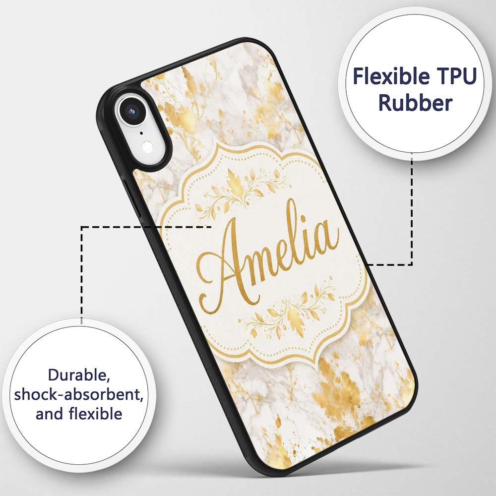 Gold Vein Marble White Stone Seamless Pattern Custom Name Protective Phone Case Mobile Cover Durable Everyday Smartphone Shock Resistant