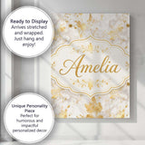 Personalised Name Gold Vein Marble White Custom  Unique Gift Idea Elegant Feature Canvas Wall Art Print Decor Picture Ready to Hang