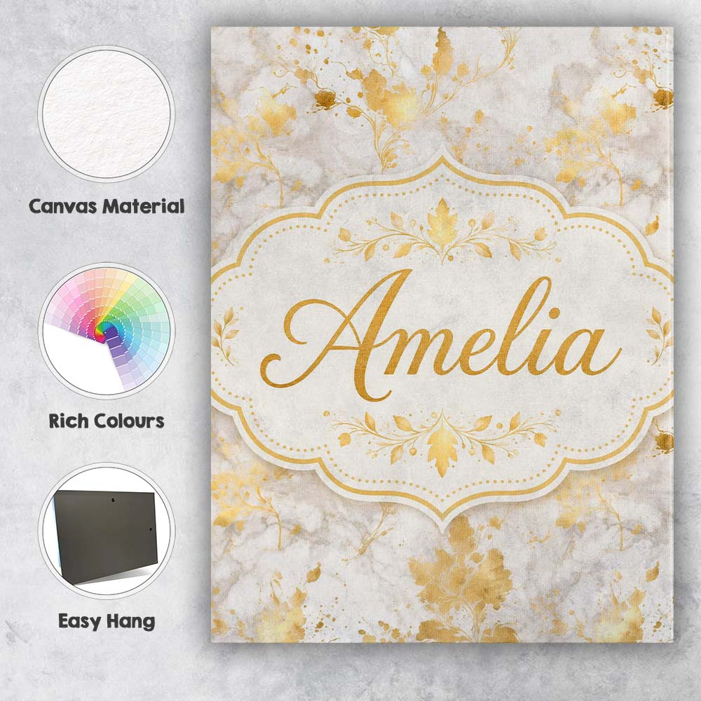Personalised Name Gold Vein Marble White Custom  Unique Gift Idea Elegant Feature Canvas Wall Art Print Decor Picture Ready to Hang