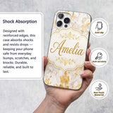 Gold Vein Marble White Stone Seamless Pattern Custom Name Protective Phone Case Mobile Cover Durable Everyday Smartphone Shock Resistant