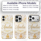 Gold Vein Marble White Stone Seamless Pattern Custom Name Protective Phone Case Mobile Cover Durable Everyday Smartphone Shock Resistant