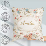 Custom Name Pastel Floral Spring Pattern Cream Background Lovely Square Filled Cushion Throw Pillow Sofa Bed Home Decor Zip Washable UK Made