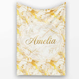 White Gold Floral Marble Abstract Seamless Pattern Luxury Texture  Personalised Custom Name Super Soft Fleece Blanket Bed Sofa Throw