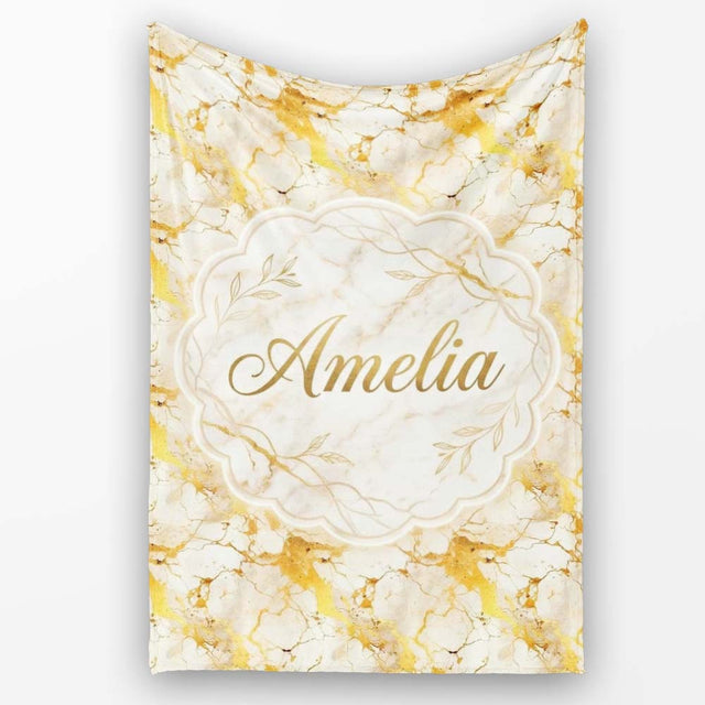 White Gold Floral Marble Abstract Seamless Pattern Luxury Texture  Personalised Custom Name Super Soft Fleece Blanket Bed Sofa Throw