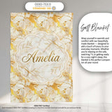 White Gold Floral Marble Abstract Seamless Pattern Luxury Texture  Personalised Custom Name Super Soft Fleece Blanket Bed Sofa Throw