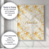 Personalised Name White Gold Floral Marble Custom  Unique Gift Idea Elegant Feature Canvas Wall Art Print Decor Picture Ready to Hang