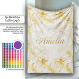 White Gold Floral Marble Abstract Seamless Pattern Luxury Texture  Personalised Custom Name Super Soft Fleece Blanket Bed Sofa Throw