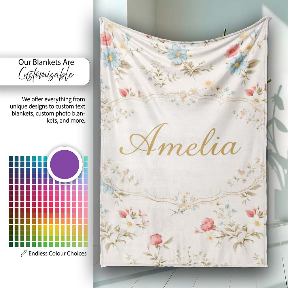 Pastel Floral Spring Pattern Cream Background Seamless Lovely  Personalised Custom Name Super Soft Fleece Blanket Bed Sofa Throw