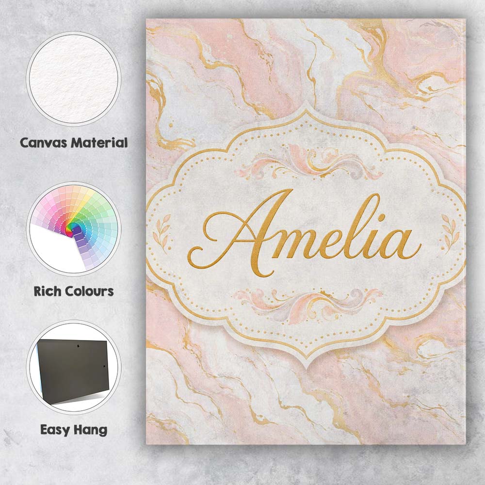 Personalised Name Elegant White Marble with Custom  Bespoke Interior Contemporary Canvas Wall Art Print Decor Picture Ready to Hang