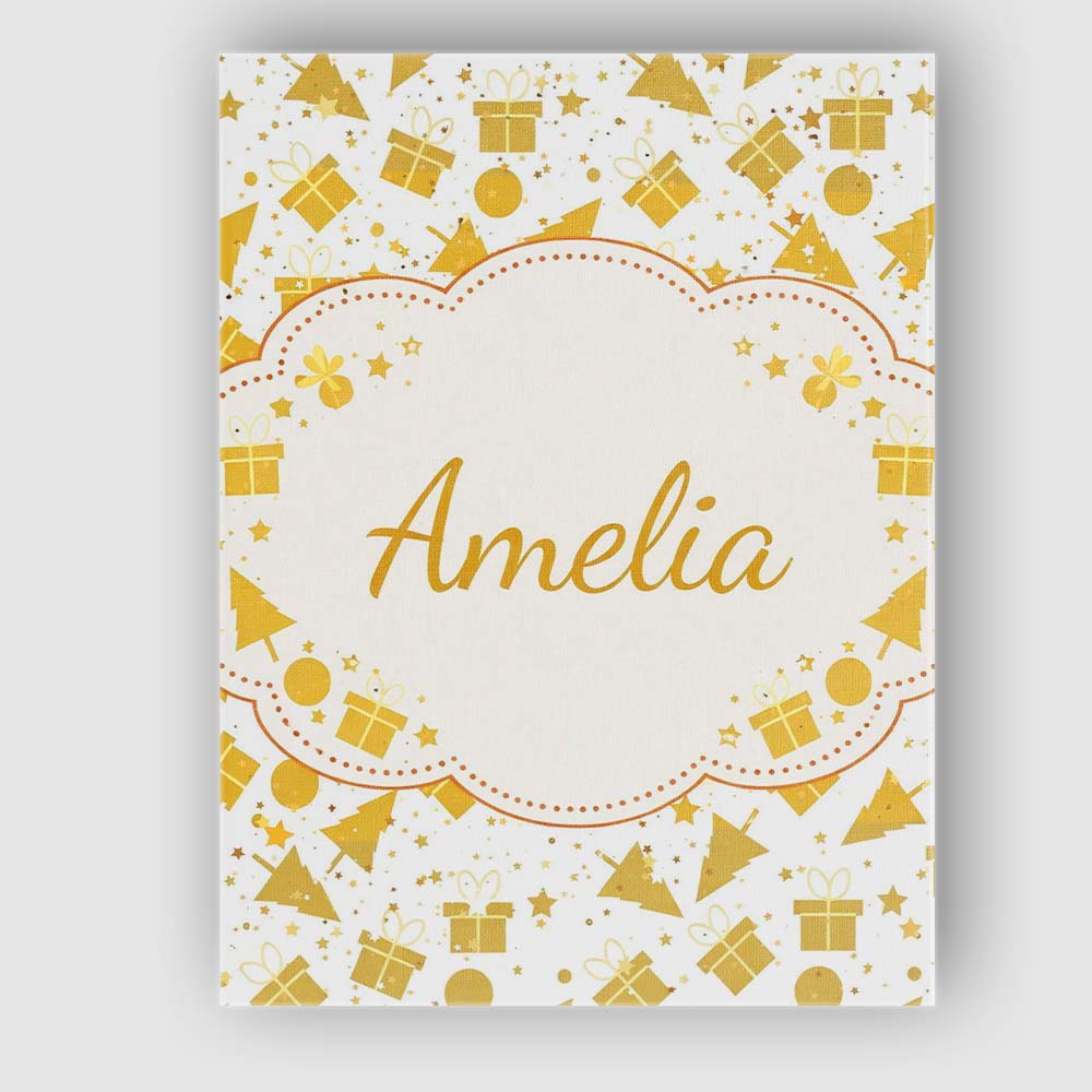 Personalised Name Gold Christmas Icons Pattern White Background Custom  Statement Canvas Wall Art Print Decor Picture Ready to Hang