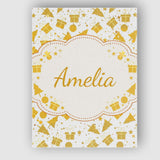 Personalised Name Gold Christmas Icons Pattern White Background Custom  Statement Canvas Wall Art Print Decor Picture Ready to Hang