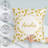 Custom Name Gold Christmas Icons Pattern White Background Lovely Square Filled Cushion Throw Pillow Sofa Bed Home Decor Zip Washable UK Made