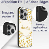 Gold Christmas Icons Pattern White Background Custom Name Protective Phone Case Mobile Cover Durable Everyday Smartphone Shock Resistant