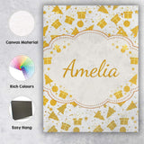Personalised Name Gold Christmas Icons Pattern White Background Custom  Statement Canvas Wall Art Print Decor Picture Ready to Hang