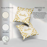 Custom Name Gold Christmas Icons Pattern White Background Lovely Square Filled Cushion Throw Pillow Sofa Bed Home Decor Zip Washable UK Made
