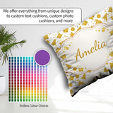 Custom Name Gold Christmas Icons Pattern White Background Lovely Square Filled Cushion Throw Pillow Sofa Bed Home Decor Zip Washable UK Made