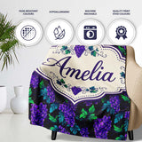 Soft Pink Watercolour Grapes Botanical Seamless Pattern Lovely  Personalised Custom Name Super Soft Fleece Blanket Bed Sofa Throw