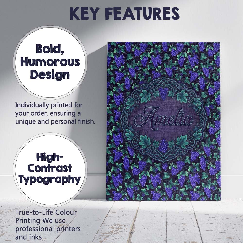 Personalised Name Vibrant Neon Purple Custom Modern Room Accent Creative Decorator Style Canvas Wall Art Print Decor Picture Ready to Hang