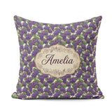 Custom Name Rich Purple Grapes with Green Black Seamless Pattern Square Filled Cushion Throw Pillow Sofa Bed Home Decor Zip Washable UK Made