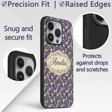 Rich Purple Grapes with Green Leaves on Black Custom Name Protective Phone Case Mobile Cover Durable Everyday Smartphone Shock Resistant