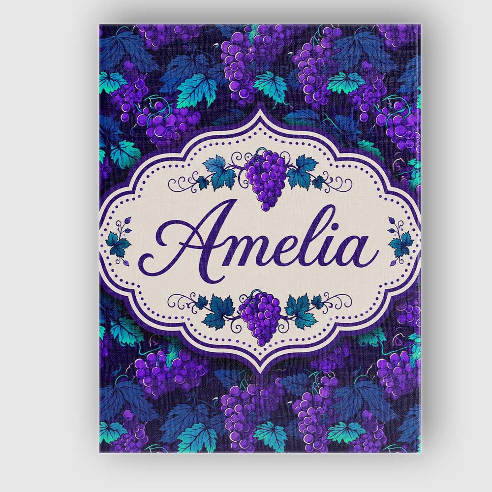 Personalised Name Teal Leaves and Purple Custom  Unique Gift Idea Elegant Feature Canvas Wall Art Print Decor Picture Ready to Hang