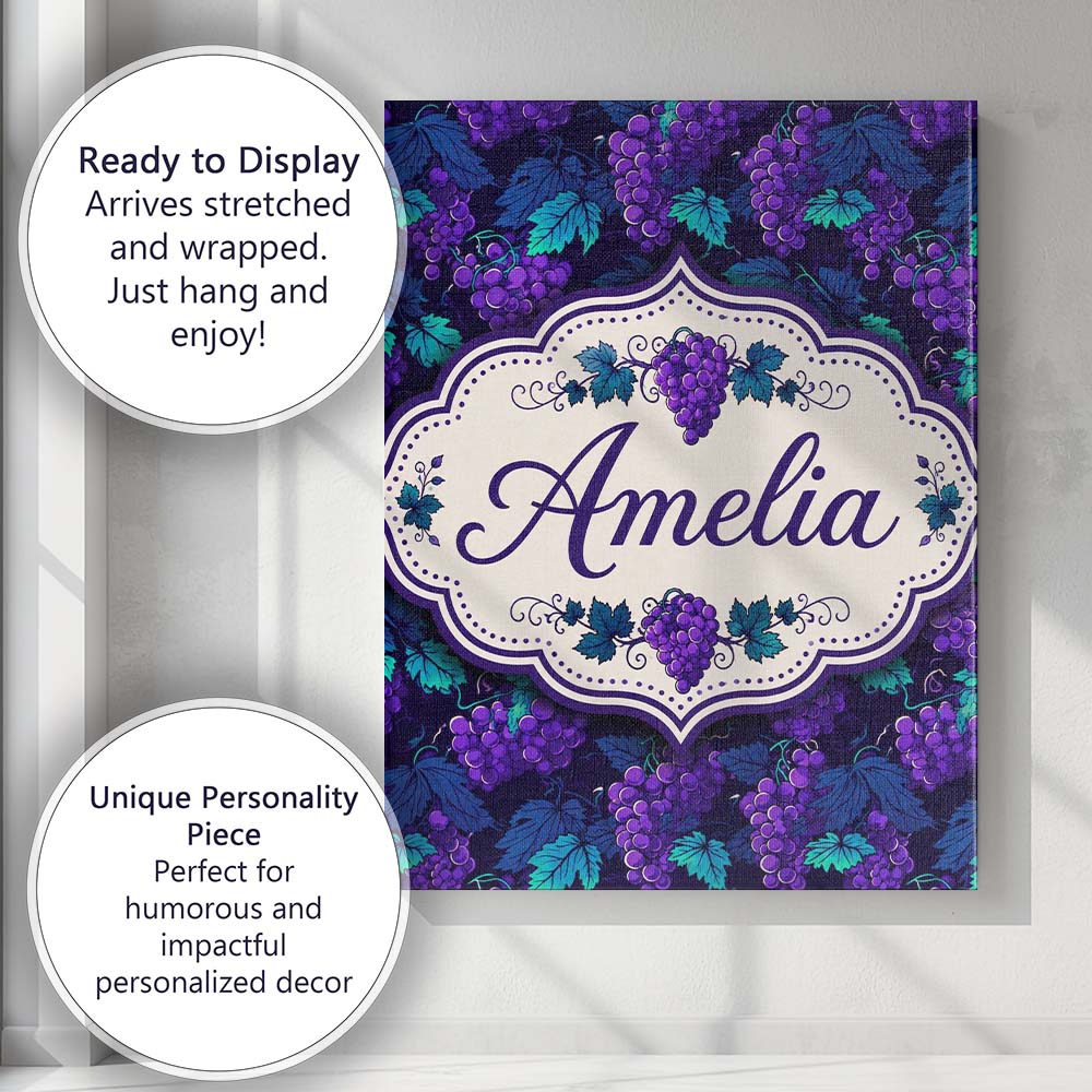 Personalised Name Teal Leaves and Purple Custom  Unique Gift Idea Elegant Feature Canvas Wall Art Print Decor Picture Ready to Hang