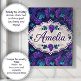Personalised Name Teal Leaves and Purple Custom  Unique Gift Idea Elegant Feature Canvas Wall Art Print Decor Picture Ready to Hang
