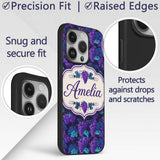 Teal Leaves and Purple Grapes Decorative Seamless Custom Name Protective Phone Case Mobile Cover Durable Everyday Smartphone Shock Resistant