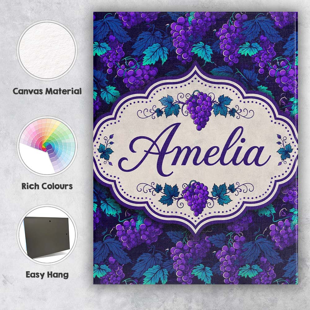 Personalised Name Teal Leaves and Purple Custom  Unique Gift Idea Elegant Feature Canvas Wall Art Print Decor Picture Ready to Hang