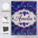 Personalised Name Teal Leaves and Purple Custom  Unique Gift Idea Elegant Feature Canvas Wall Art Print Decor Picture Ready to Hang