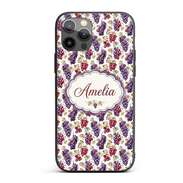 Mixed Red and Purple Grapes Botanical Seamless Custom Name Protective Phone Case Mobile Cover Durable Everyday Smartphone Shock Resistant