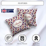 Custom Name Mixed Red and Purple Grapes Botanical Pattern Lovely Square Filled Cushion Throw Pillow Sofa Bed Home Decor Zip Washable UK Made