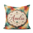 Custom Name Abstract Watercolour in Teal Orange and Red Seamless Square Filled Cushion Throw Pillow Sofa Bed Home Decor Zip Washable UK Made