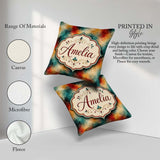 Custom Name Abstract Watercolour in Teal Orange and Red Seamless Square Filled Cushion Throw Pillow Sofa Bed Home Decor Zip Washable UK Made