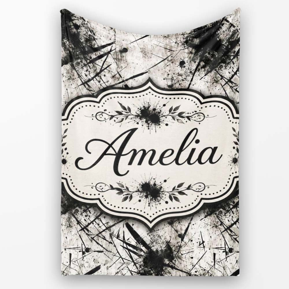 Grunge Black Ink Splatter on Concrete Seamless Pattern Lovely  Personalised Custom Name Super Soft Fleece Blanket Bed Sofa Throw